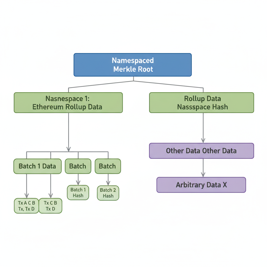 visual diagram of Namespaced Merkle Tree with Ethereum rollup data branches